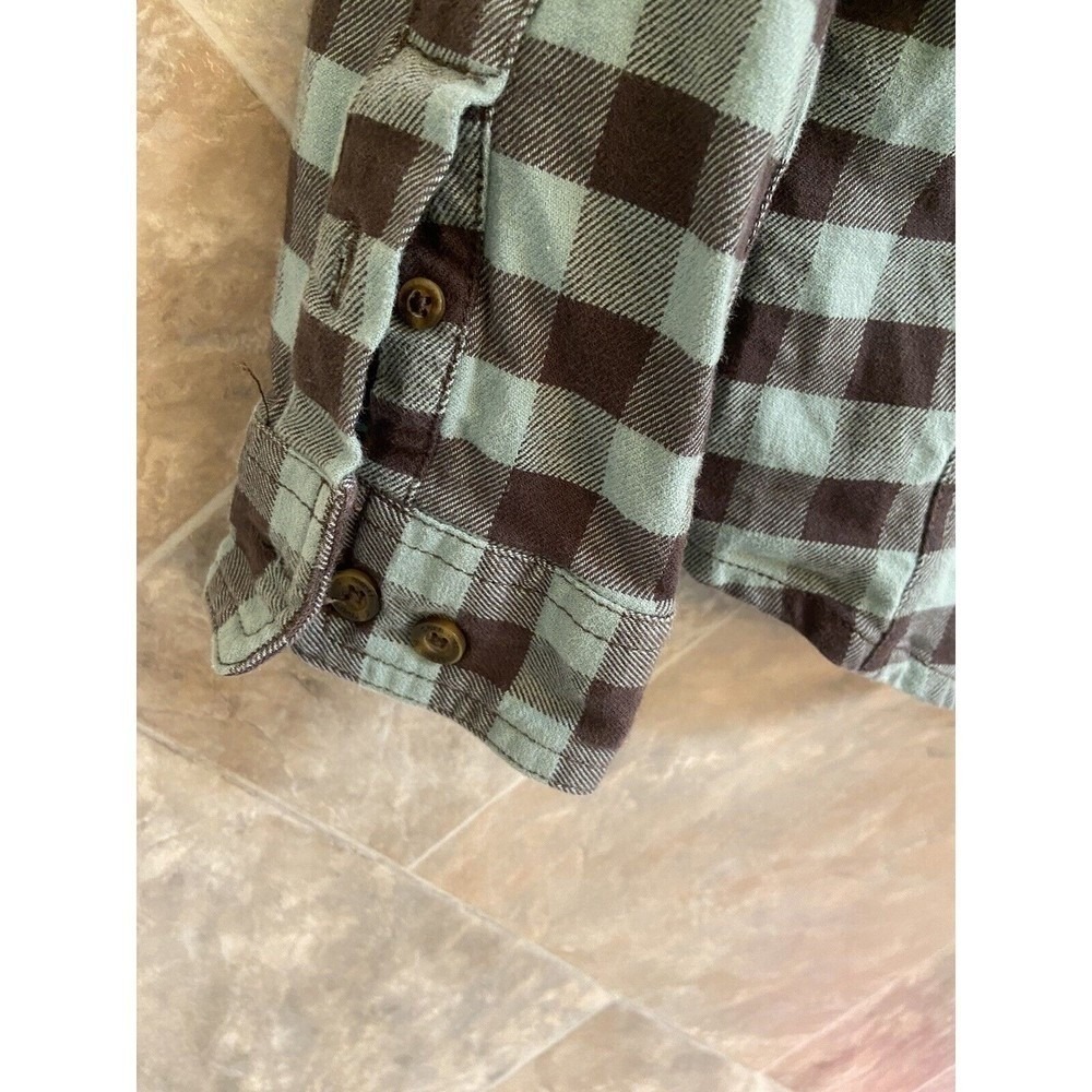 Carhartt Womens Small Green Brown Plaid Flannel Work Shirt Casual Button Up - Picture 5 of 9